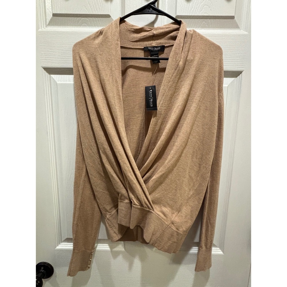 White House Black Market NWT Camel Tan Wrap Front Draped Sweater Small